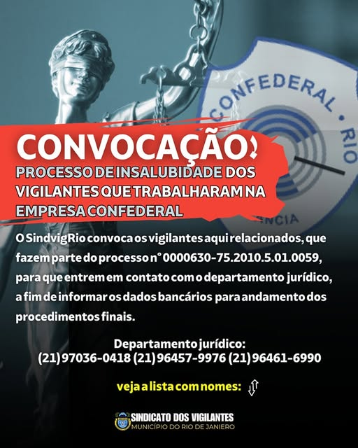 CONFEDERAL: CONVOCAÇÃO – PROCESSO DE INSALUBRIDADE